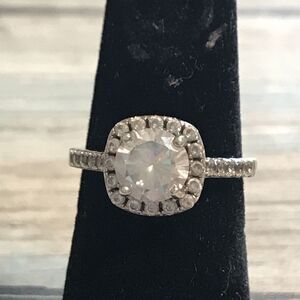 925 Sterling CZ Round Square Halo Sterling Silver Engagement Wedding‎ Ring